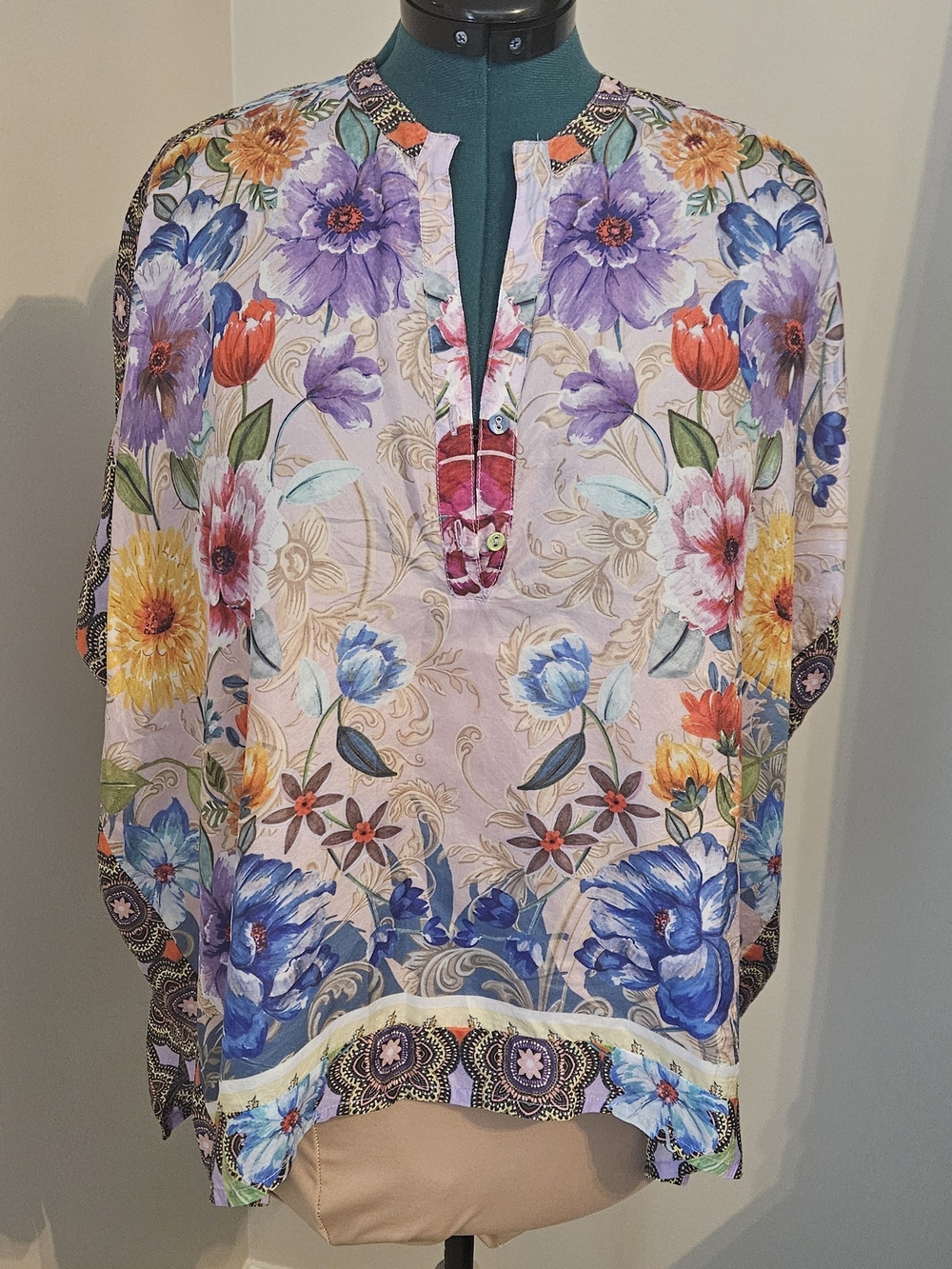Johnny Was Multi-Color Floral Split-Neck Tunic